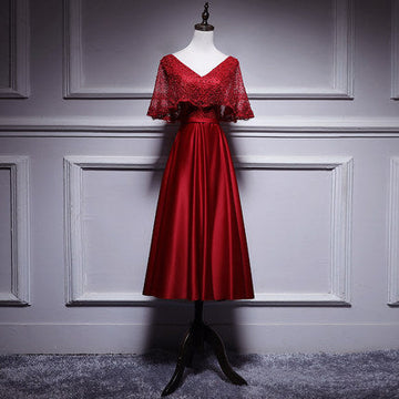 A line Red Prom Dresses Short Bridesmaid Dress HZ1023